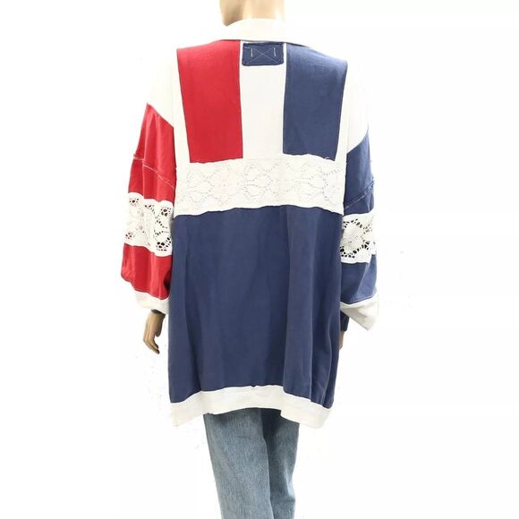 Free People We The Free American Dream Polo Pullover Top Striped XL NEW 284068 - Picture 6 of 8